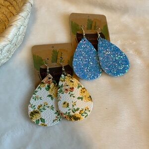 Floral and Glitter Faux Leather Earrings